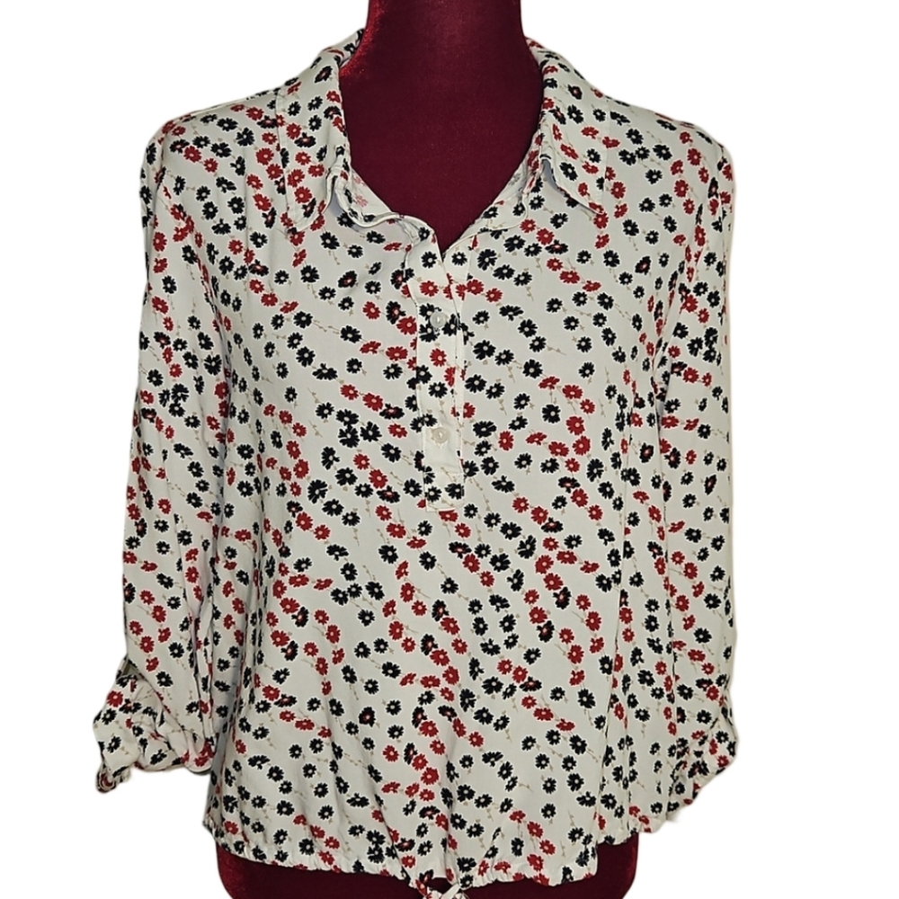 Tommy Hilfiger Red, White & Blue Floral Top Size Large